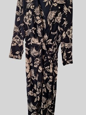 Black Floral Silk Wrap Dress